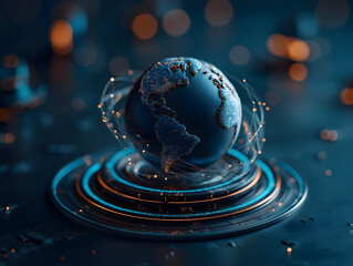 Aufkleber - A digitally rendered globe surrounded by glowing lines and particles, symbolizing connectivity and global communication.