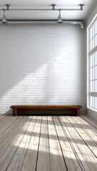 Poster - Bright and Airy Unfurnished Room with White Brick Walls and Sunlight Streaming Through Windows