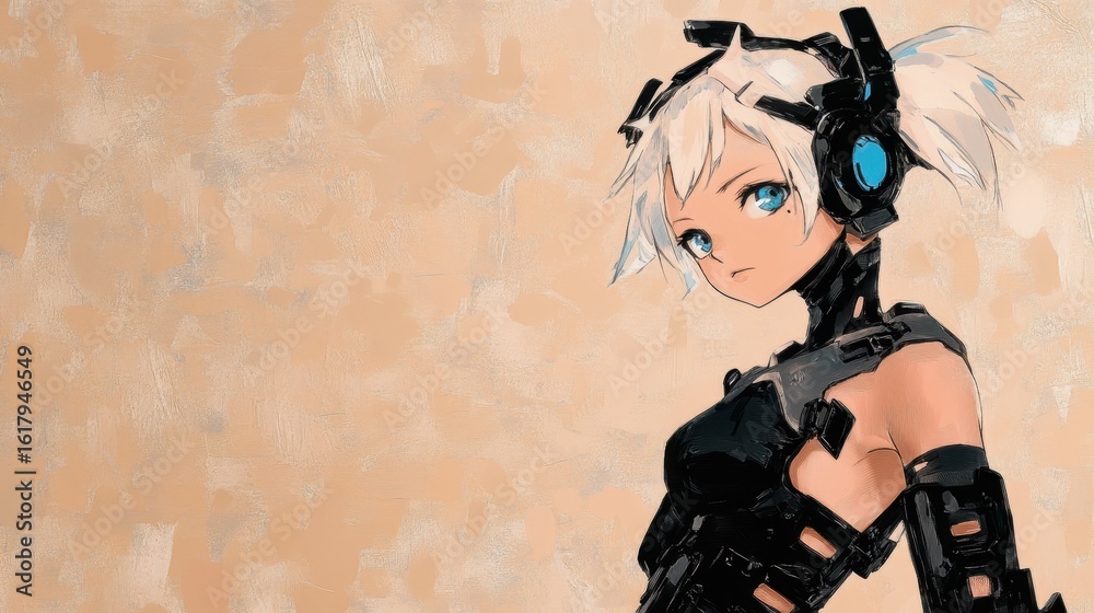 Cyberpunk anime girl with futuristic headphones. Stock Illustration ...