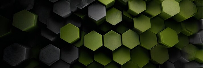 Poster - Elegant Hexagonal Mosaic of Green and Gray Tiles Creating a Stylish Geometric Background Design
