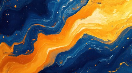 Wall Mural - Abstract painting of swirling orange and blue colors