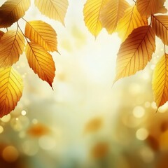 Poster - Beautiful Autumn Scene with Golden Yellow Leaves Under Sunny Weather and Warm Light Effects