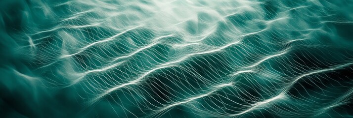 Poster - A captivating display of interwoven teal light filaments creating an abstract futuristic concept.