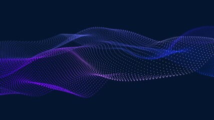 Poster - Futuristic wave with many dots. Abstract motion background of colored dots. Technology or science. 3d rendering Seamless loop. 4K	