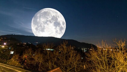 Wall Mural - Full moon over a dark sky.