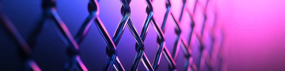 Poster - Abstract Luminous Grid Digital Spectrum Waves in Vibrant Purple, Blue, and Pink Hues Displayed