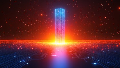 Poster - Futuristic Cityscape with Glowing Skyscrapers and Advanced Technology in a Digital Data Era