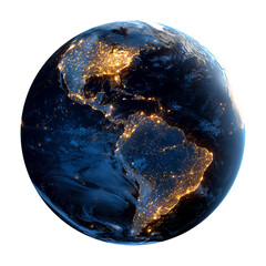 Wall Mural - Earth at Night with Lights Isolated on Transparent Background PNG
