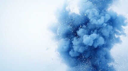Wall Mural -  Blue cloud of smoke on light blue background with white center