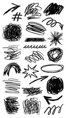 Poster - PNG Abstract black scribble design element set, transparent background
