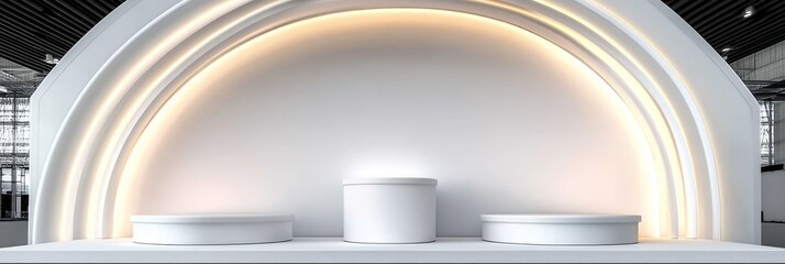Poster - Elegant Modern White Curved Wall Backdrop for Product Displays, Trade Shows, and Exhibition Events
