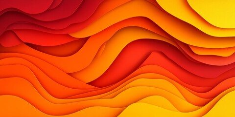 Poster - Abstract Waves of Warm Color Layers, A Playful Dance of Paper in Vibrant Shades of Yellow and Orange