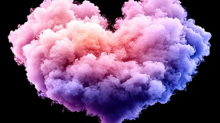 Wall Mural -   A heart-shaped cloud of smoke on a black background with a blend of pink and blue in its formation