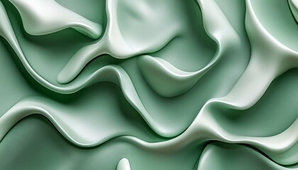 Poster - Delicate Fluid Streams in Light Green Textured Wavy Background Art with Soft Gradient Effects