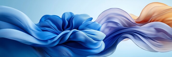 Poster - Abstract Flowing Fabric Waves on a Soft Gradient Backdrop with Graceful Movement and Shapes