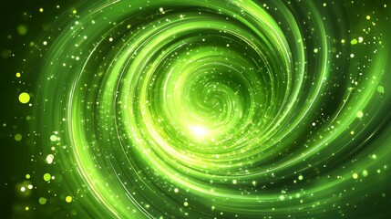 Poster - Elegant Green Fluid Twirl with Bright Green Particles in a Luxurious Flowing Movement Design