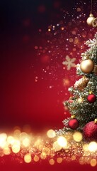Poster - Elegant Christmas Tree Decorated with Ornaments on a Rich Maroon Background for Holiday Greetings