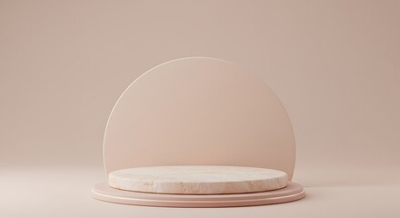 Poster - Empty light pink pedestal display platform, minimalist design.