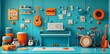 © nurionstudio - Colorful Music Studio with Instruments and Decor on Bright Blue Wall