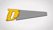 © MD - A digital illustration of a hand saw with a bright yellow plastic handle and a gray metal blade. The blade has a standard crosscut saw tooth pattern with sharp, alternating points.
