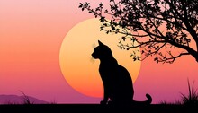 猫のシルエット ピンクの夕日 無料画像 - Public Domain Pictures