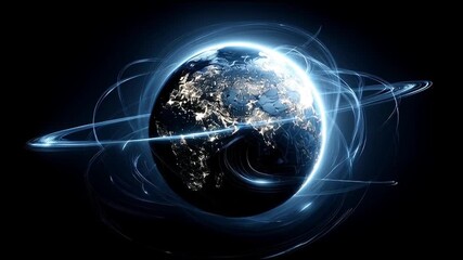 Wall Mural - Planet Earth surrounded by a technological network connection structure