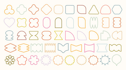 Poster - Pastel vectors. Colorful geometric shapes in various forms: circles, squares, triangles. Bright geometric patterns, abstract shapes, colorful designs, geometric art. Pastel elements, vector set.