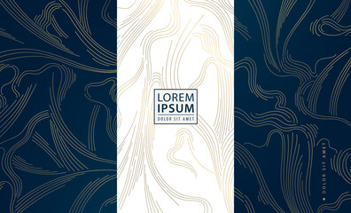 Wall Mural - vector set of abstract line golden japanese waves, art deco water, leaves dynamic flow pattern. vint