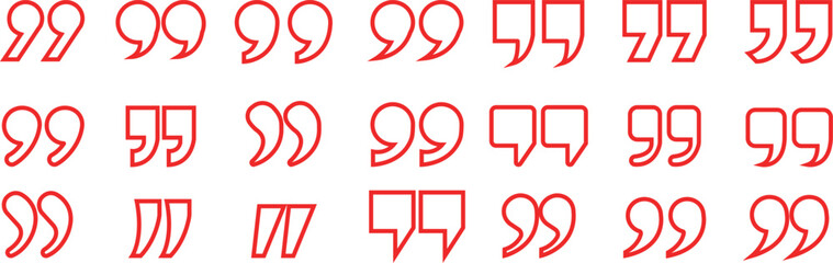Quote Mark line art Icon set.Quote chat icon for messaging, communication, and conversation.Quotation symbol. Remark sign in Quote mark on transparent background. Quoted sign . Vector Illustration.