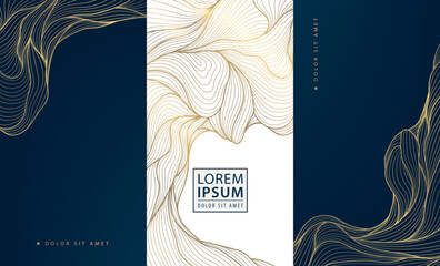Wall Mural - vector set of abstract line golden japanese waves, art deco water, leaves dynamic flow pattern. vint