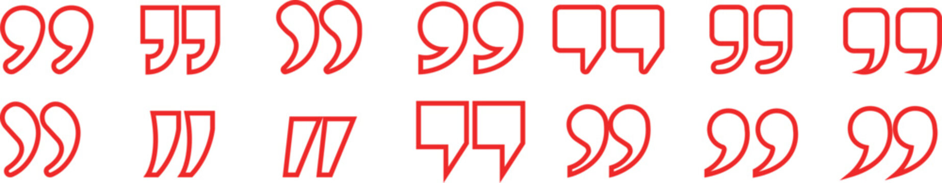 Quote Mark line art Icon set.Quote chat icon for messaging, communication, and conversation.Quotation symbol. Remark sign in Quote mark on transparent background. Quoted sign . Vector Illustration.