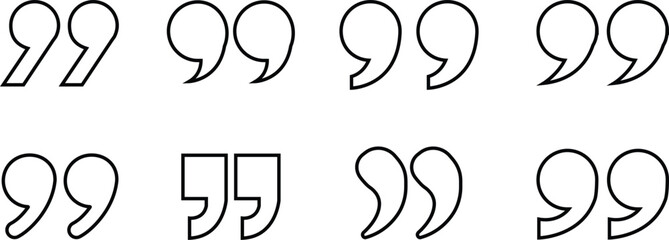 Quote Mark line art Icon set.Quote chat icon for messaging, communication, and conversation.Quotation symbol. Remark sign in Quote mark on transparent background. Quoted sign . Vector Illustration.