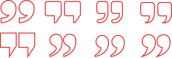 Quote Mark line art Icon set.Quote chat icon for messaging, communication, and conversation.Quotation symbol. Remark sign in Quote mark on transparent background. Quoted sign . Vector Illustration.