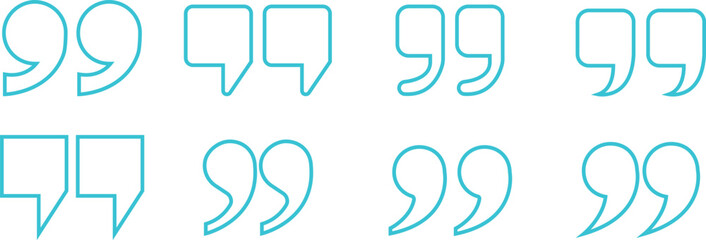 Quote Mark line art Icon set.Quote chat icon for messaging, communication, and conversation.Quotation symbol. Remark sign in Quote mark on transparent background. Quoted sign . Vector Illustration.