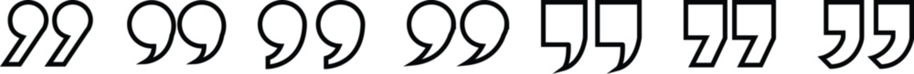 Quote Mark line art Icon set.Quote chat icon for messaging, communication, and conversation.Quotation symbol. Remark sign in Quote mark on transparent background. Quoted sign . Vector Illustration.