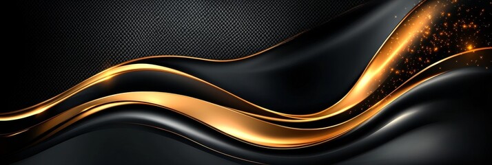 Poster - Elegant Black Background Featuring Dark Curved Textures and Beautiful Gold Sparkle Stream Effects