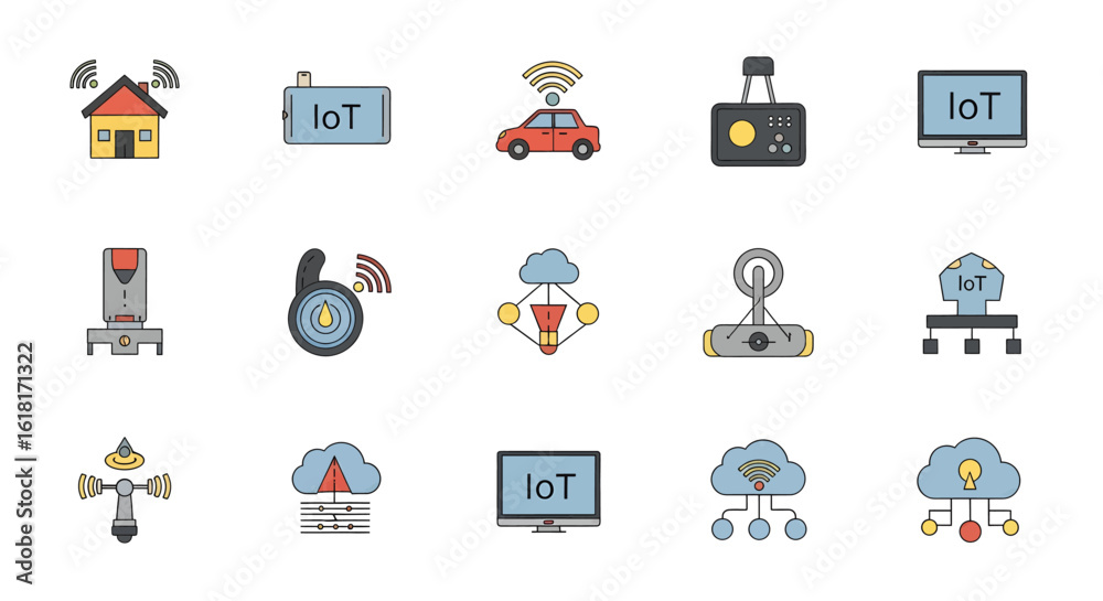 IoT Device Icons Connecting Smart Technology, Networking Devices, and ...