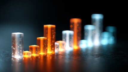 Poster - A close-up of a D bar graph with glowing edges on each bar, representing different data sets, against a dark gradient background for a futuristic and tech-inspired look.