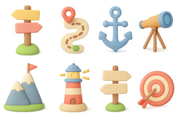 Poster - 3d navigation icon set featuring signs, maps, and exploration elements