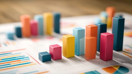 Poster - A close-up of a financial bar graph on a business report, with colorful vertical bars illustrating market performance trends over a set period