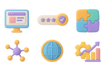 Poster - 3d icons: website, security, puzzle, network, globe, analytics
