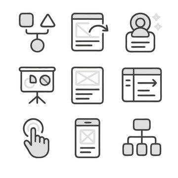 Pack showcases nine gray ui icons in a gridded arrangement perfect for user interface design.