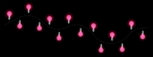 Wall Mural - vintage garland set icon. bright glowing bulbs on decorative cable in wave pattern. suitable for ret