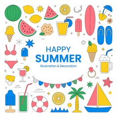 Naklejka na meble Vibrant Summer Holiday Vector Illustration Featuring Beach Elements and Celebratory Graphics Perfect for Seasonal Promotions