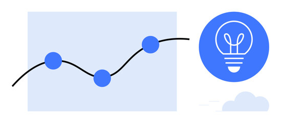 Poster - Line graph with connected data points highlighting trends, accompanied by a light bulb icon symbolizing creativity or ideas. Ideal for data analysis, innovation, strategy, business, development