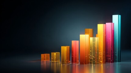 Poster - A dynamic D bar chart with vibrant colors, depicting positive growth trends with each bar having a reflective surface, symbolizing business progress