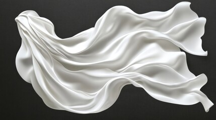 Poster - Elegant white silk ribbon flowing in the wind on a deep abstract background, showcasing motion.