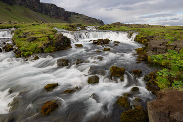 Canvas Print - scenic view of fossalar waterfall in iceland in summer time.