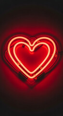 Poster - Double neon heart, glowing red against dark background Valentine's Day, love, romance symbol