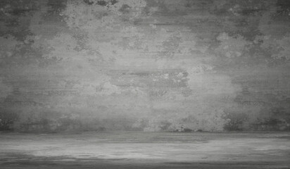 Wall Mural - Empty Dark Grey Concrete wall room Studio Background and rough Floor perspective well editing montage displays Product Stage